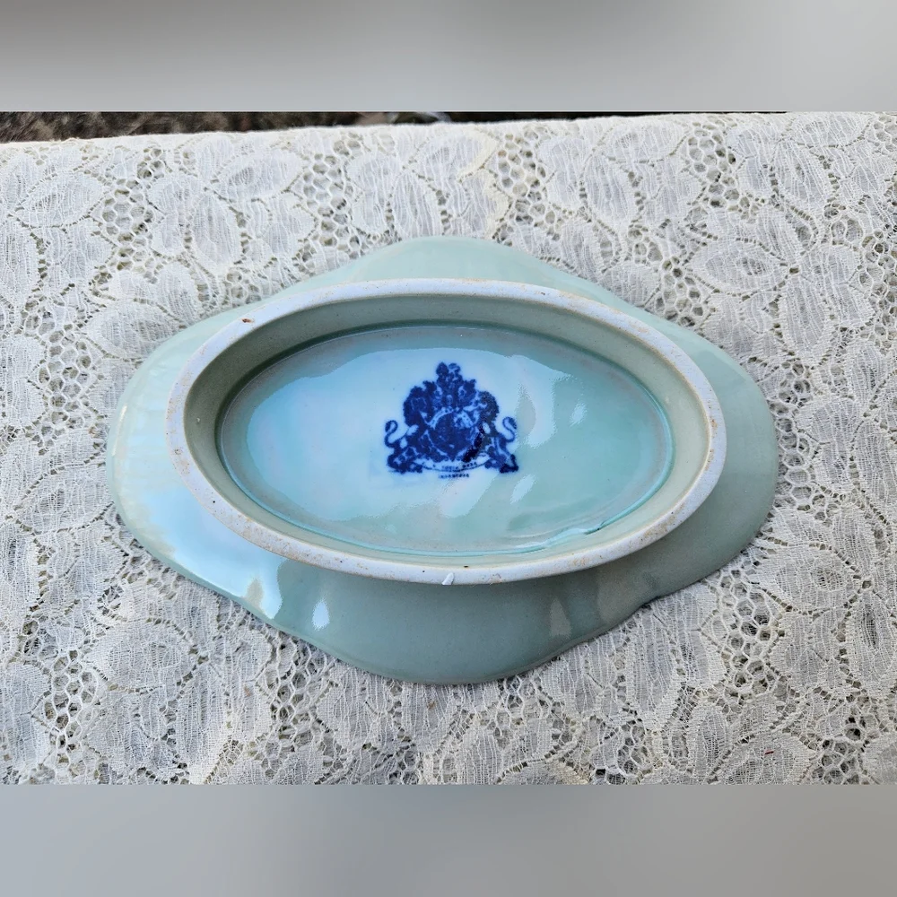 Vintage Flow Blue Style Footed Soap Dish Beautiful Bathroom Decor